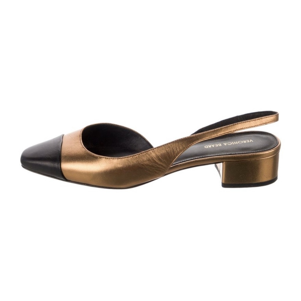 Veronica Beard Ceclie Black and Gold Sling Back Pumps, fits like 9 (39 / 8.5)